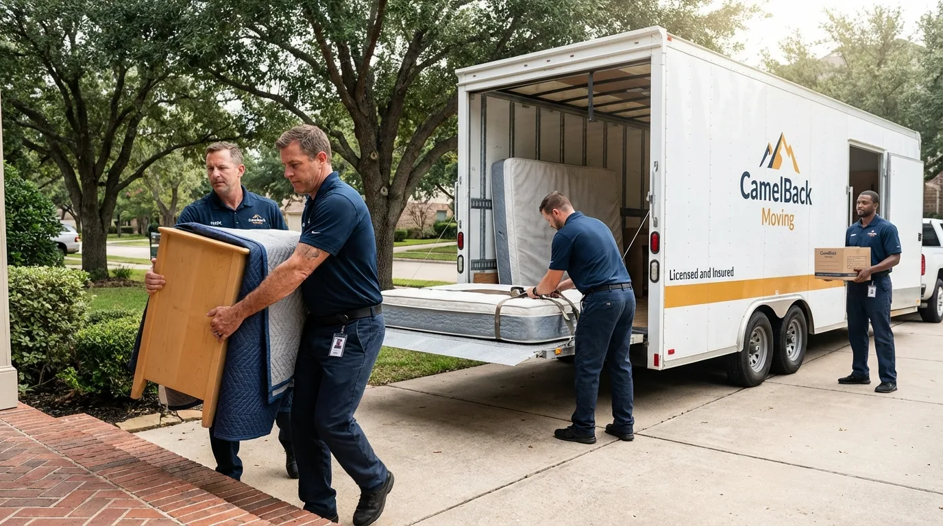 Crew loading residential truck for cross-state move from Carlsbad, NM